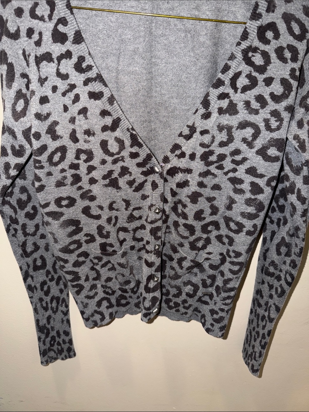 Garage Gray Leopard Print V-Neck Button Cardigan